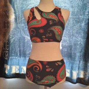 SELINK Women's Two Piece Racerback Cutout & High Waisted Swim Set, Size S, Black